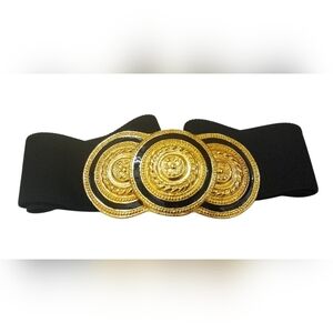 ✨ Vintage Nan Lewis Gold Medallion Stretch Belt | Statement 80s Glam ✨